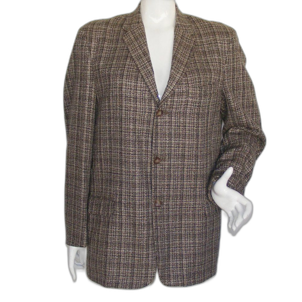 CAMPUS Blazer, L, Tweed Plaid, Summer lined, Brown/Cream, Vintage, Academia